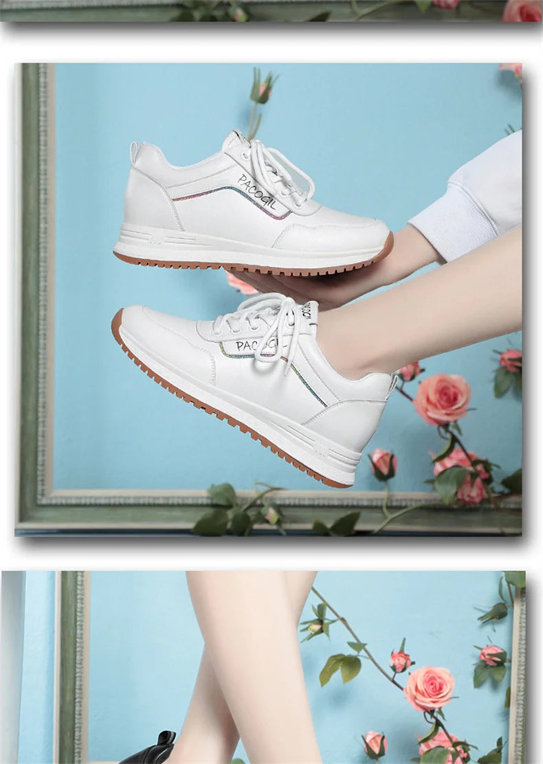 Women Versatile Non-slip Spring Autumn Soft Sole Soft Leather Shoes Fashion Breathable Lace-Up Solid Casual Flat Sneakers