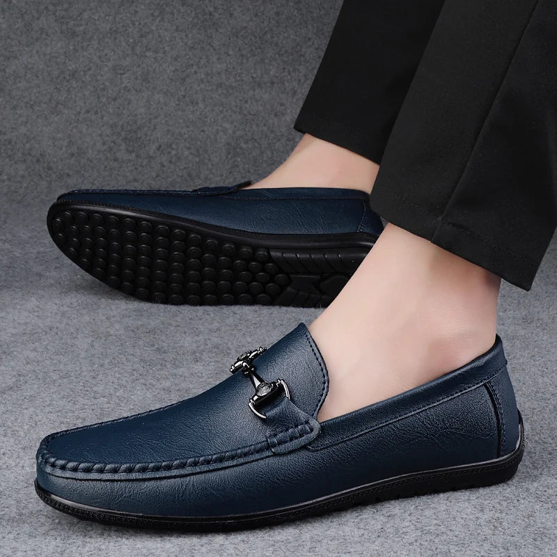 Elegantes Men Genuine Leather Loafers Non Slip Walking Shoes Breathable Outdoor Slip on Flats Casual Shoes Man Driving Moccasins