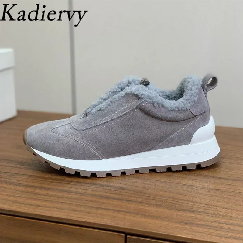 Casual New Sneakers Woman Round Toe Lace Up Outdoors Shoes Cow Suede Patchwork String Bead Comfort Flat Women's Sports Shoes