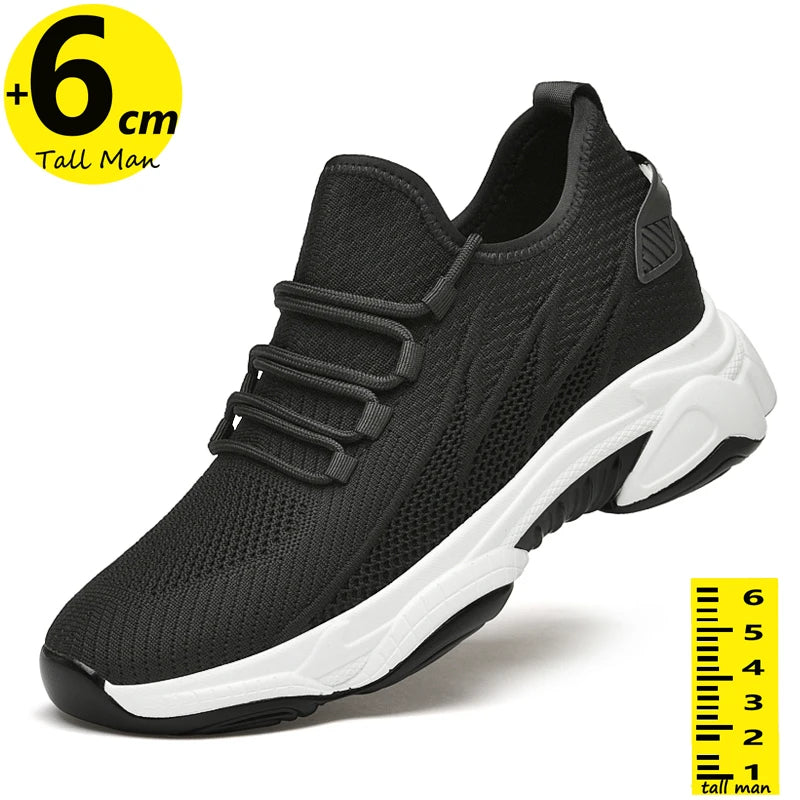 Chunky Lift Shoes Men Elevator Sneakers  Height Increase Insole 6cm  Mesh Summer Plus Size 36-46