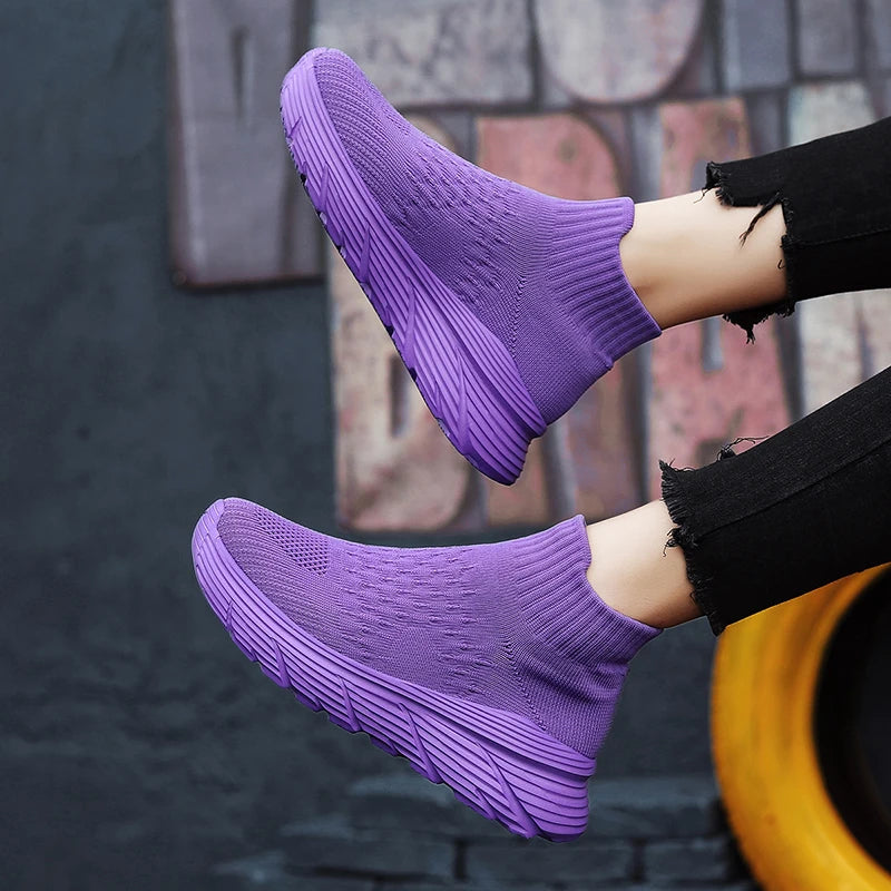 Soft Light Sneakers Men and Women Plus Size 35-46 Unisex Sports Shoes Thick Sole Cushioning EVA Slip On Ankle Socks Shoes