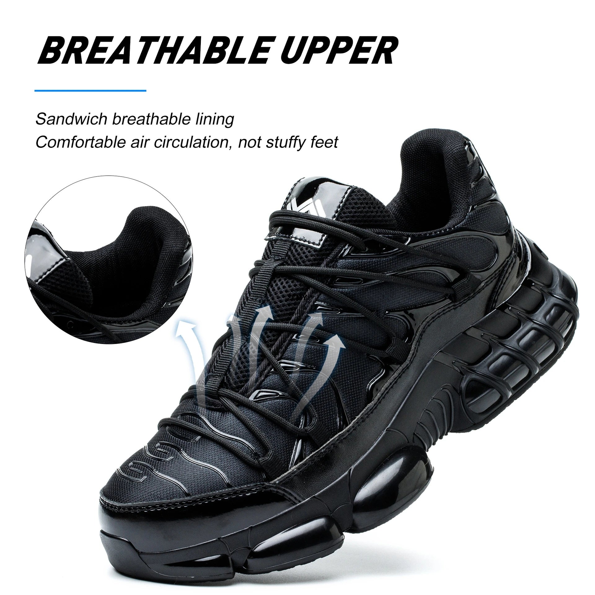 Air Cushion Safety Shoes Men Steel Toe Sneaker Puncture Proof Sport Work Shoes Man Safety Boots Black Male Work Boots Plus Size