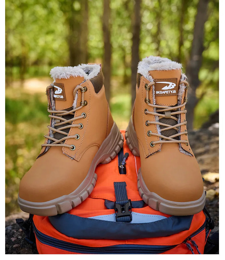 New 2024 Fashion Winter Velvet Work Safety Boots For Men Nail Proof Indestructible Waterproof Steel Toe Cap Male Sneakers