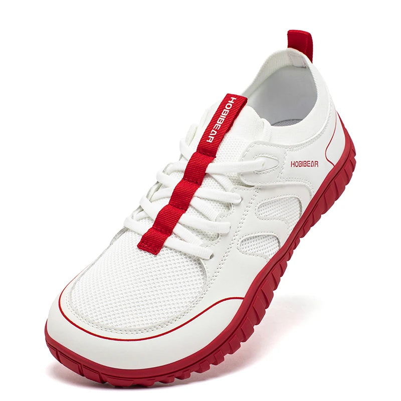 HOBIBEAR Wide Toe Running Sneakers Unisex Minimalist Mesh Breathable Shoes Artificial Leather Lace Up Walking Sneakers