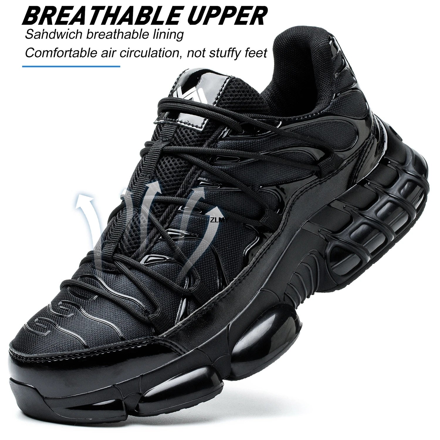 Air Cushion Safety Shoes Men Steel Toe Sneaker Puncture Proof Sport Work Shoes Man Safety Boots Black Male Work Boots Plus Size
