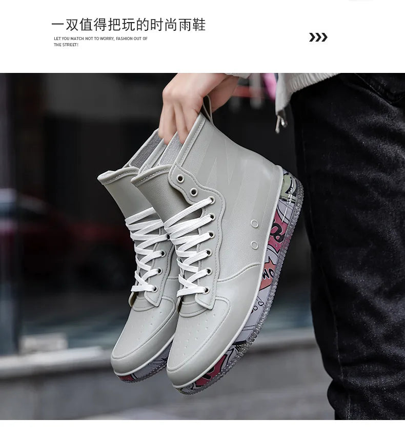 Men Rain Boots Fashion Trendy Nude Boots Anti-skid Work Chef Shoes Durable Waterproof Rubber Fishing Shoes Male Sneakers 2023New