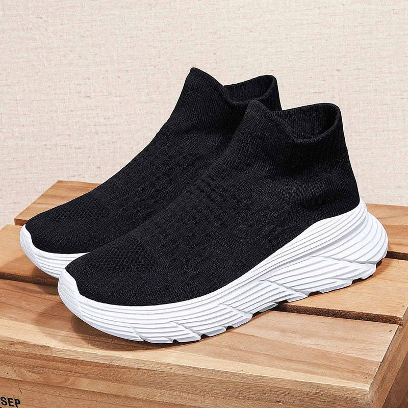 Soft Light Sneakers Men and Women Plus Size 35-46 Unisex Sports Shoes Thick Sole Cushioning EVA Slip On Ankle Socks Shoes