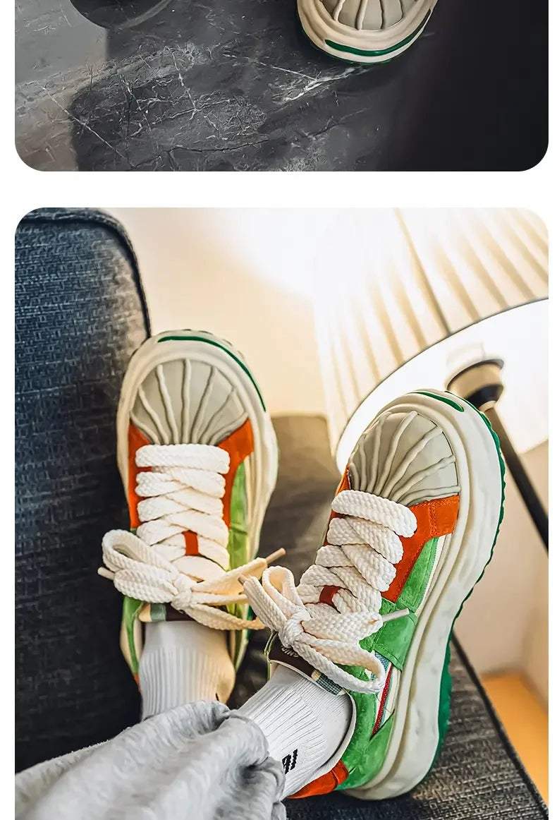 Sneakers Casual Mens Designer Dissolved Sole Board Shoes Fashion Leather Fabric Breathable Height Increased Platform Sport Shoes