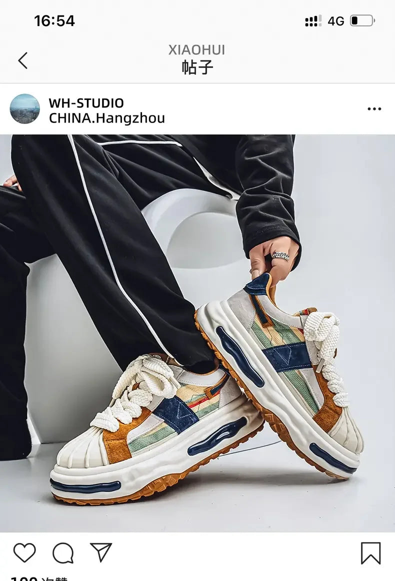 Sneakers Casual Mens Designer Dissolved Sole Board Shoes Fashion Leather Fabric Breathable Height Increased Platform Sport Shoes