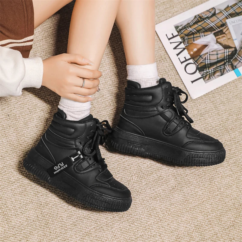 Men Platform Sneakers Lace Up Simple Design Skateboard Flats Outdoor Running Sports Shoes Casual High Top Sneakers For Couple 46