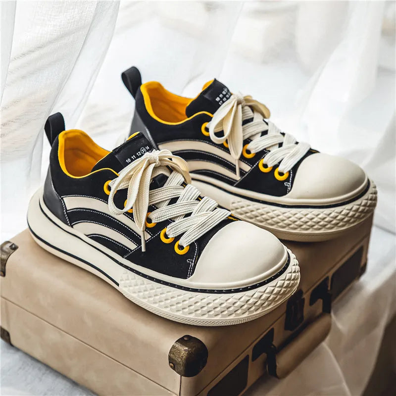 Brand Low Top Men's Canvas Sneakers Black Harajuku Big Head Platform Canvas Shoes Men Breathable Sport Casual Board Shoes Men