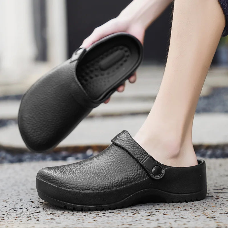 Litfun Summer Clogs Slippers For Men New Waterproof Oil-proof Kitchen Chef Shoes Outdoor Antiskid Garden Shoes EVA Beach Sandals