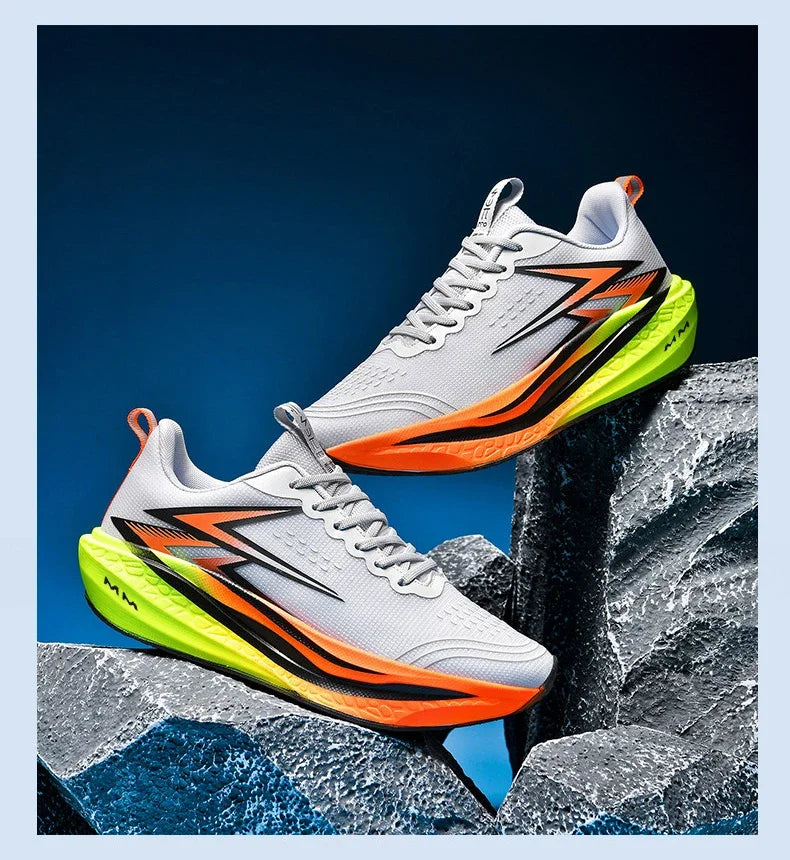 Men Women Carbon Plate Running Shoes Soft Cushion Shock Absorbing Sports Shoes Unisex Sneakers Light Anti-Slip Training Shoes