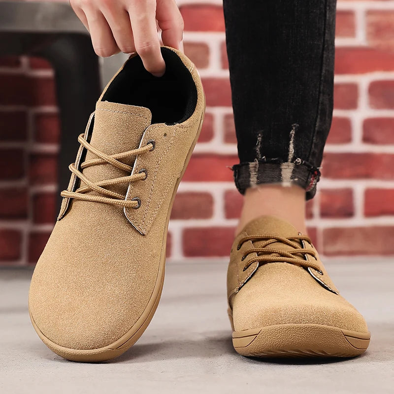Barefoot Men's Sneakers With Wide Toe Size 48 Minimalist Cow Suede Leather Upper Casual Man Shoes Comfortable Walking Shoes