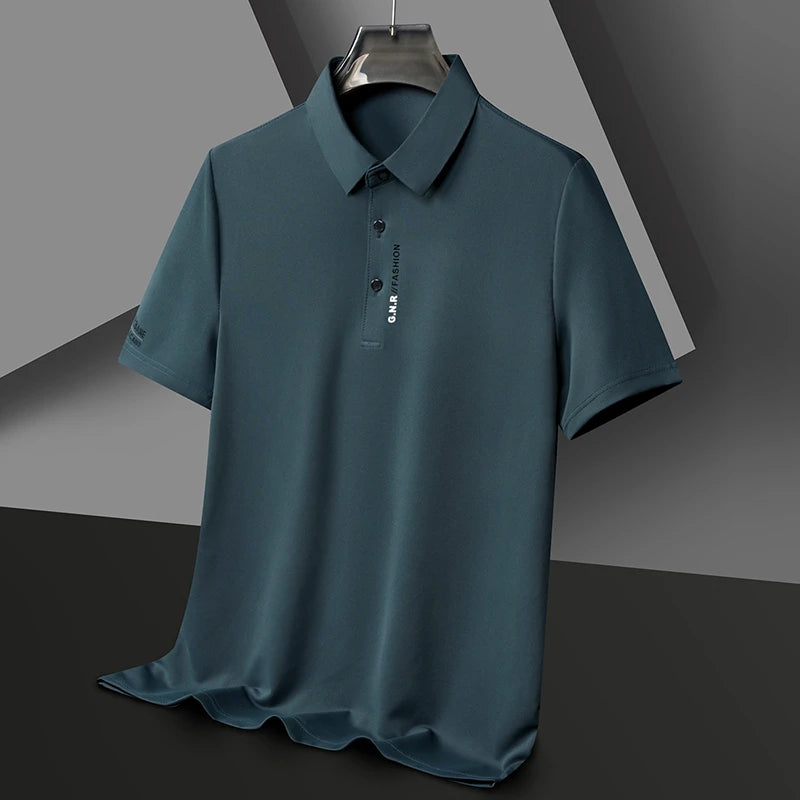 Men's Short Sleeve Solid Color Polo Shirt Breathable Comfortable Elastic Top New Arrivals Casual Business Style