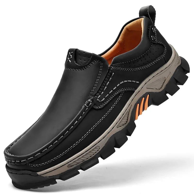 Retro Style Leather Loafers Mens Comfort Casual Shoes Breathable Male Driving Footwear Moccasin Travel Climbing Camping Footwear