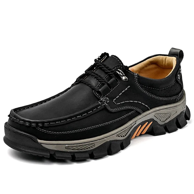 Retro Style Leather Loafers Mens Comfort Casual Shoes Breathable Male Driving Footwear Moccasin Travel Climbing Camping Footwear