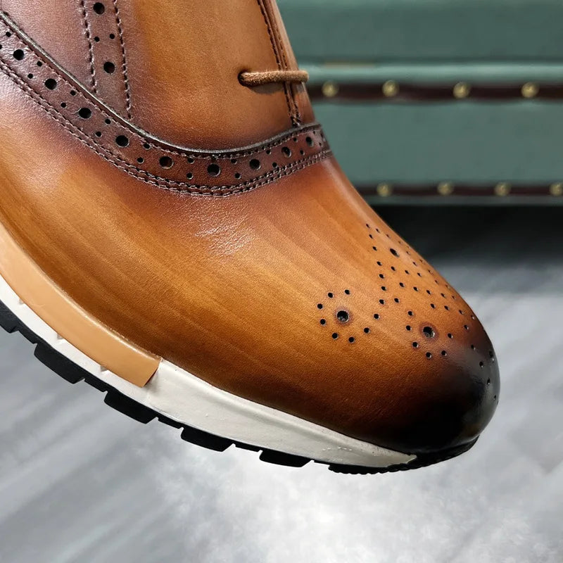 Spring Casual Shoes Men's Genuine Leather Anti-skid Sports Shoes Outdoor Walking Shoes Classic Pointed Breathable Leather Shoes