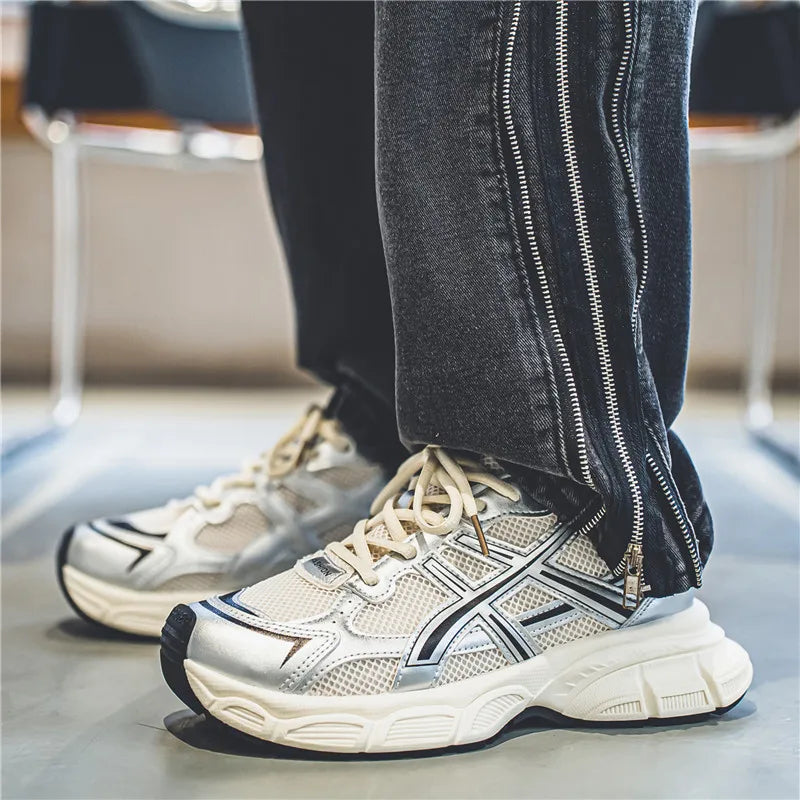 Men Breathable Casual Shoes Trendy Lace Up Vulcanized Sports Shoes Male Thick Sole Non-slip Dad Shoes Large Size 48