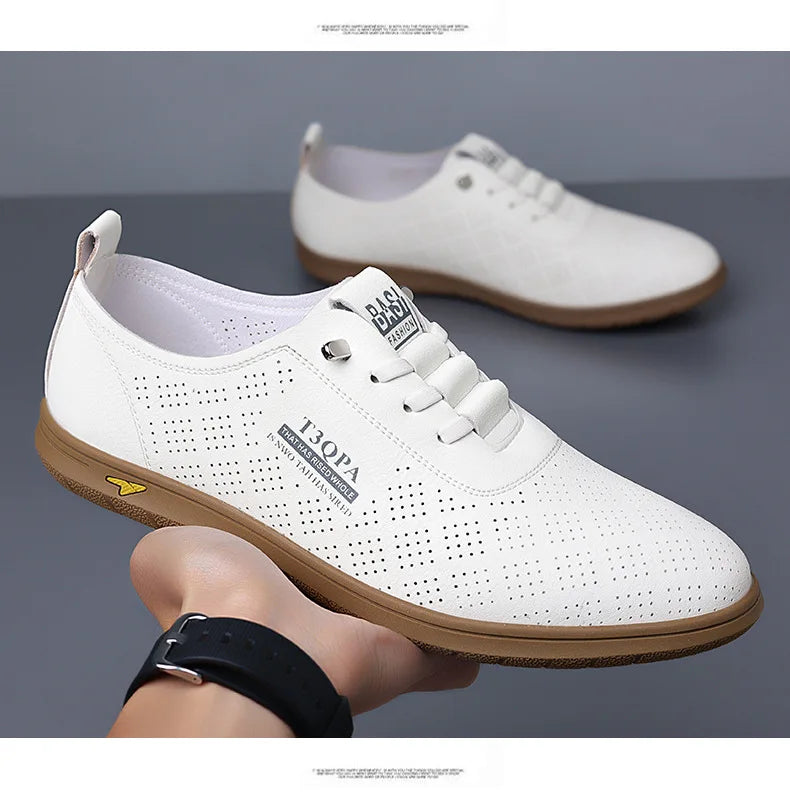 2025 Shoes for Men Leather Casual Shoes Summer New Microporous Slip-on Loafers Fashion Round Toe Sandals Driving Shoes