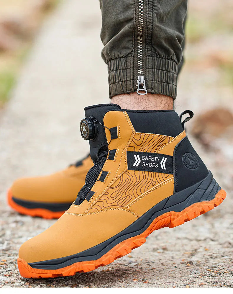 waterproof work shoes high man rotating button safety shoes anti-slip rubber outsole work boots sneakers with steel toe cap