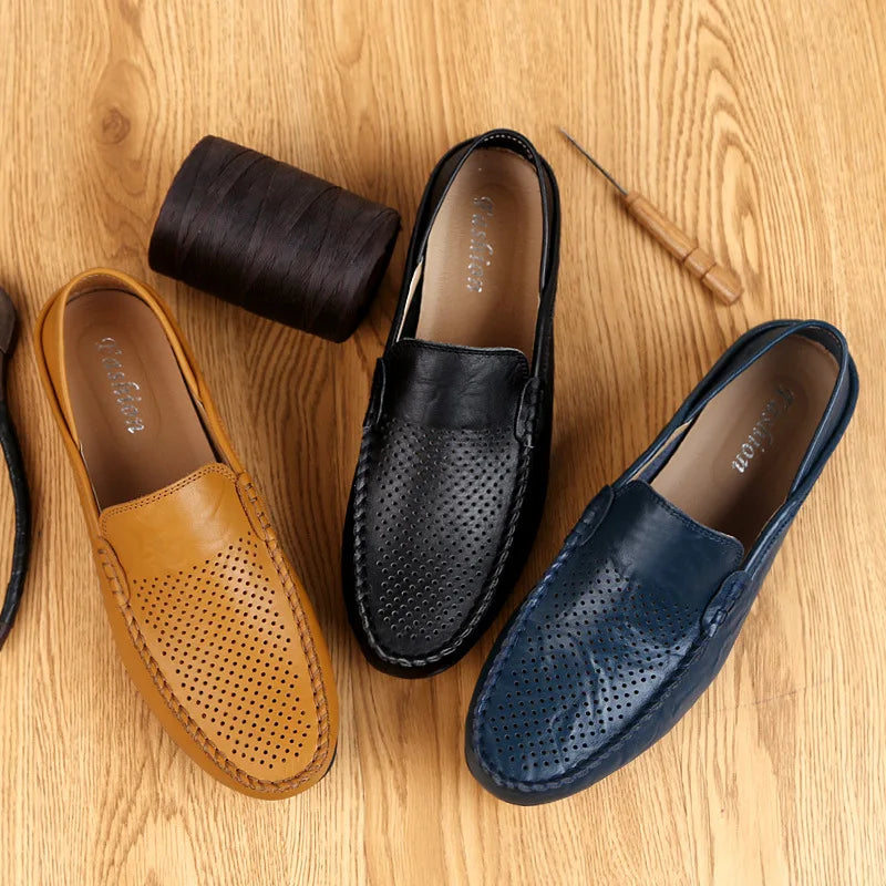 Men Loafers 2025 New Leather Shoes Men‘s Casual Shoes Moccasins Breathable Sneakers Men Driving Shoes Comfort Flats Plus Size 48