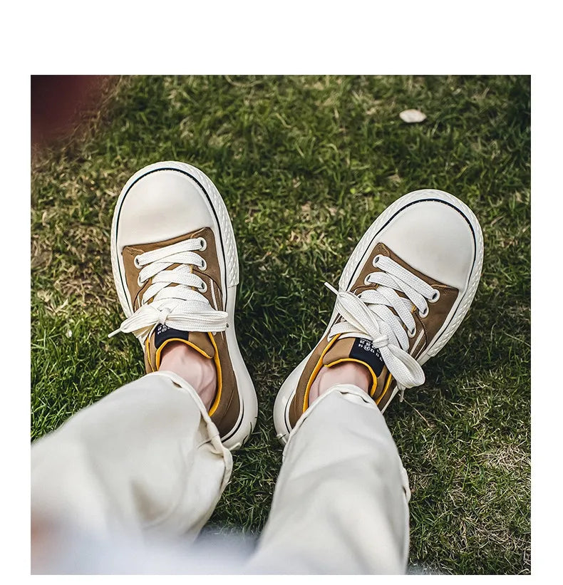 Brand Low Top Men's Canvas Sneakers Black Harajuku Big Head Platform Canvas Shoes Men Breathable Sport Casual Board Shoes Men
