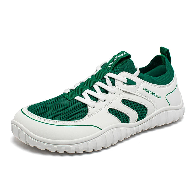 HOBIBEAR Wide Toe Running Sneakers Unisex Minimalist Mesh Breathable Shoes Artificial Leather Lace Up Walking Sneakers