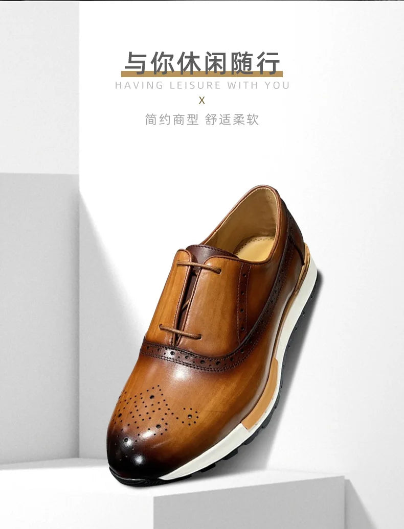 Spring Casual Shoes Men's Genuine Leather Anti-skid Sports Shoes Outdoor Walking Shoes Classic Pointed Breathable Leather Shoes