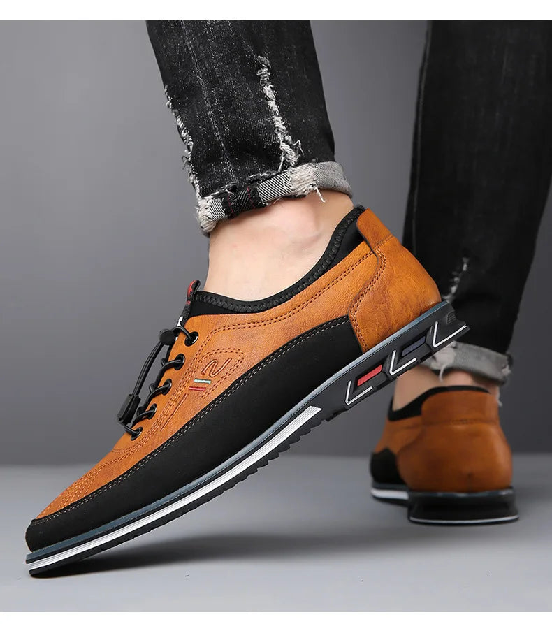 New Men's Leather Flat Casual Shoes Soft Sole Slip on Loafers Business Formal Shoes for Men Zapatos Casuales De Hombre Plus Size