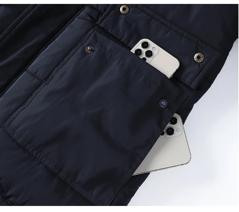 Men 2025 Winter New Windproof Fleece Warm Thick Jacket Parkas Coat Men Fashion Hooded Fur Collar Jacket Classic Casual Parka Men