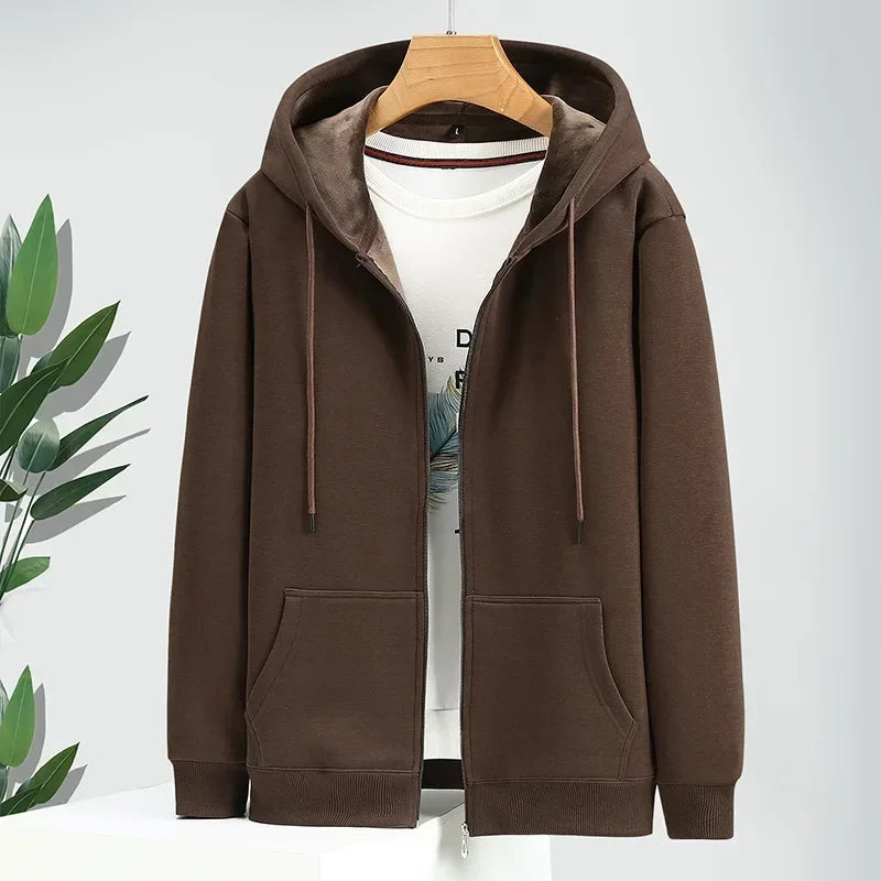 Big Size Hoodie Men Hood Long Sleeve Sweatshirt Male Zip-up Loose Cotton Fleece-lined Casual Top Zipper Large Fat Plus 10XL 12XL