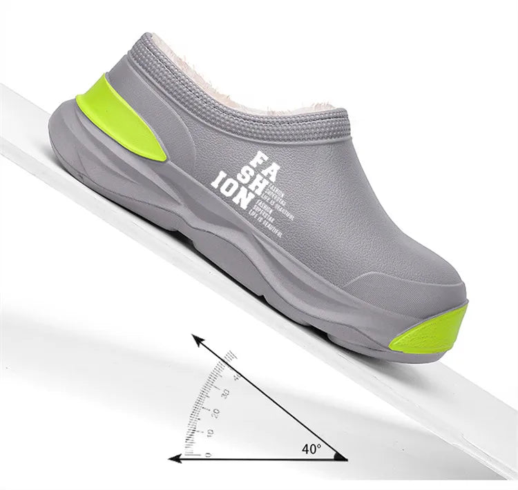 STRONGSHEN Men Plush Warm Chef Shoes Outdoor Garden Clogs Proffesional Waterproof Oilproof Non-Slip Kitchen Shoes For Pet Work