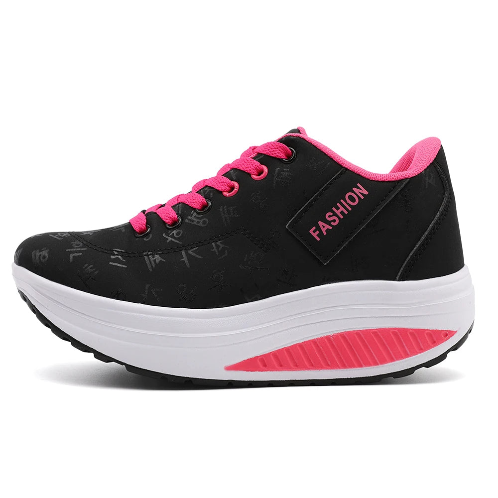 Ladies Casual Sports Shoes Breathable Comfortable Wedge Heel Thick Sole Sneakers Lace-up shoes