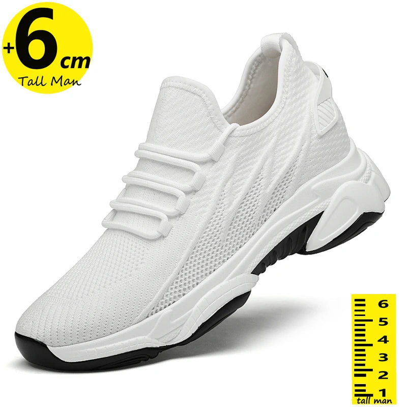 Chunky Lift Shoes Men Elevator Sneakers  Height Increase Insole 6cm  Mesh Summer Plus Size 36-46