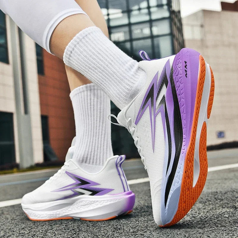 Men Women Carbon Plate Running Shoes Soft Cushion Shock Absorbing Sports Shoes Unisex Sneakers Light Anti-Slip Training Shoes