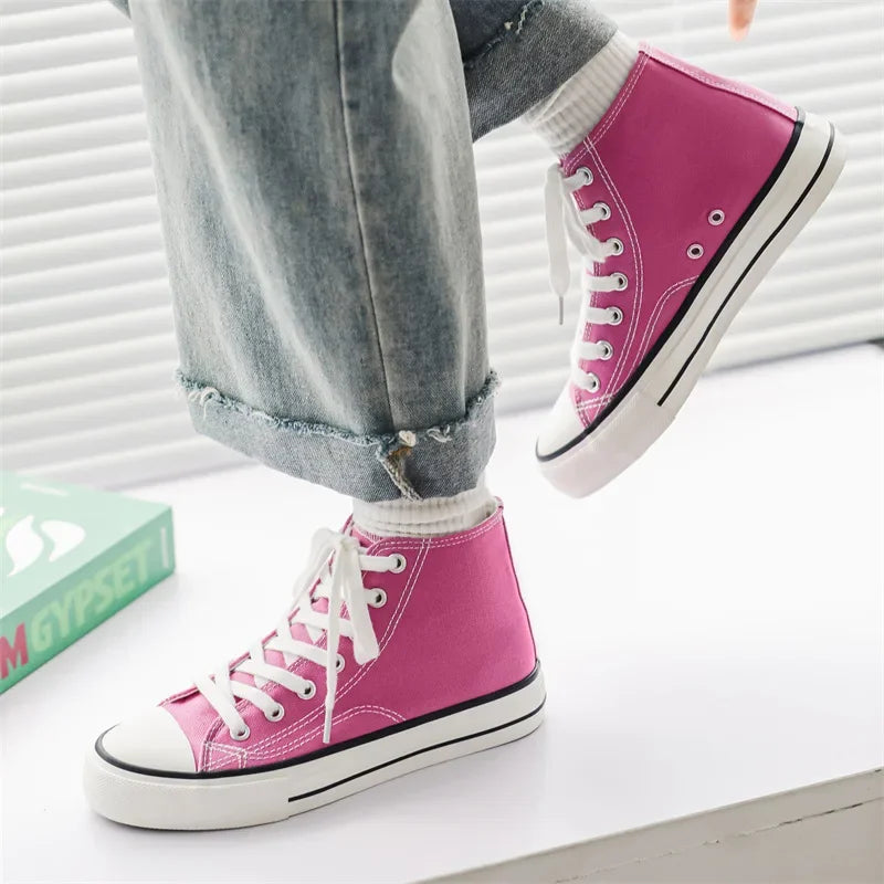 Retro High Top Canvas Shoes Classic Breathable Unisex Spring Autumn Fashionable Couple Style Cotton Lined Flat Bottom Sneakers