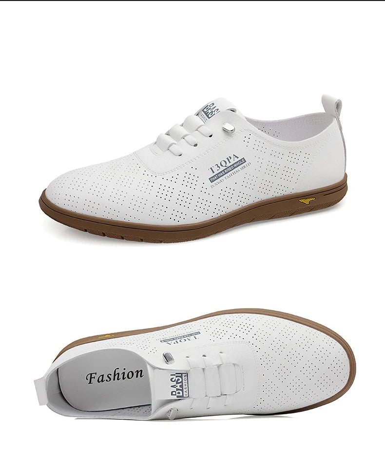 2025 Shoes for Men Leather Casual Shoes Summer New Microporous Slip-on Loafers Fashion Round Toe Sandals Driving Shoes
