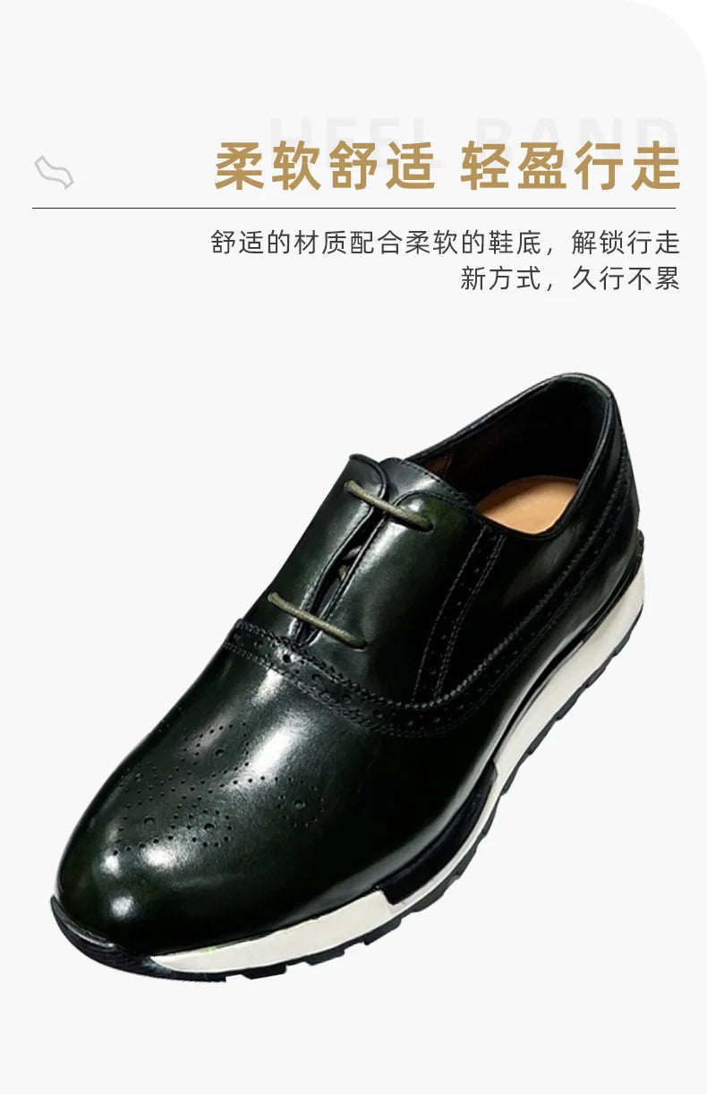 Spring Casual Shoes Men's Genuine Leather Anti-skid Sports Shoes Outdoor Walking Shoes Classic Pointed Breathable Leather Shoes