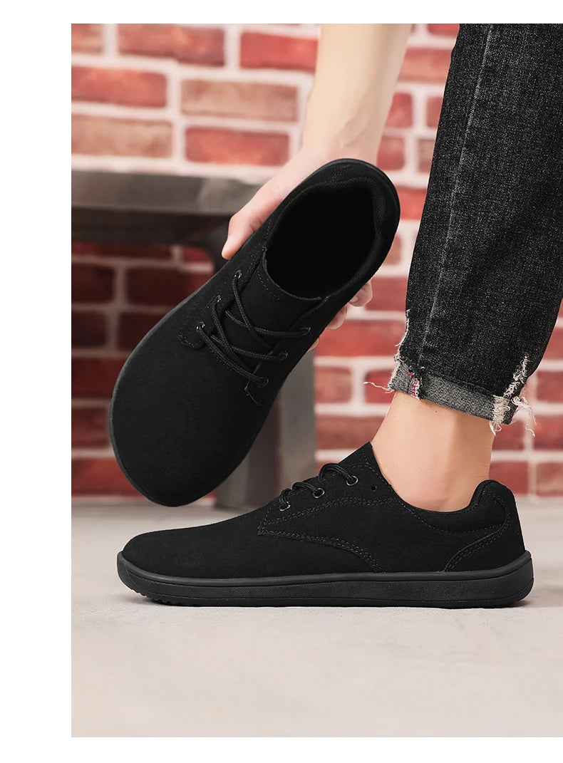 Barefoot Men's Sneakers With Wide Toe Size 48 Minimalist Cow Suede Leather Upper Casual Man Shoes Comfortable Walking Shoes
