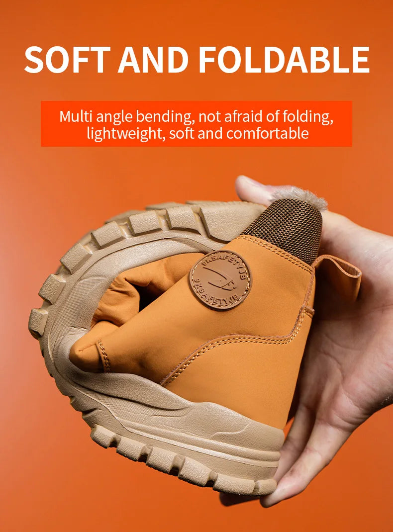 New 2024 Fashion Winter Velvet Work Safety Boots For Men Nail Proof Indestructible Waterproof Steel Toe Cap Male Sneakers