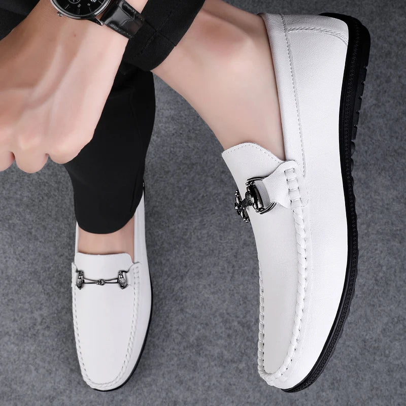 Elegantes Men Genuine Leather Loafers Non Slip Walking Shoes Breathable Outdoor Slip on Flats Casual Shoes Man Driving Moccasins