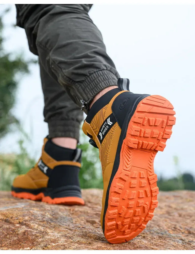 Waterproof Steel Toe Work Shoes Anti Crush Slip Resistant with Rotating Buckle No Tie Cross-Border Labor Protection Shoes