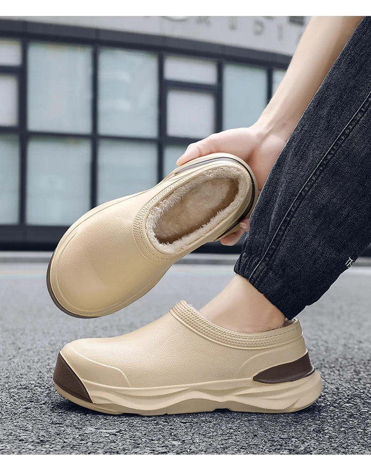 STRONGSHEN Men Plush Warm Chef Shoes Outdoor Garden Clogs Proffesional Waterproof Oilproof Non-Slip Kitchen Shoes For Pet Work