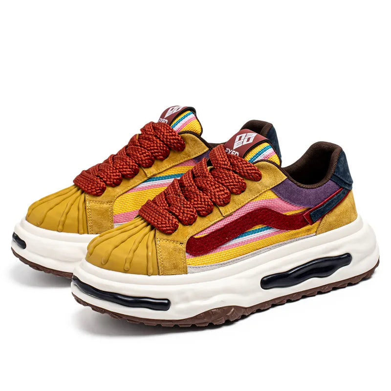 Sneakers Casual Mens Designer Dissolved Sole Board Shoes Fashion Leather Fabric Breathable Height Increased Platform Sport Shoes