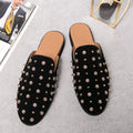 FashioNew Men Half Slippers Charm Punk rivet Loafers Casual Patent Leather Mules Moccasins Breathable Silver Black Driving Shoes