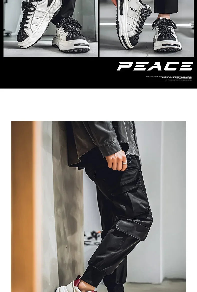 Men's Sneakers Design Printing Leather Casual Sports Shoes Fashion Comfortable Height Increased Flat Platform Skateboard Shoes