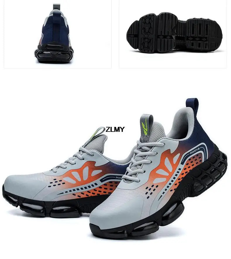 ZLMY Rotating Button Safety Shoes Men Steel Toe Sneakers Air Cushion Work Shoes Man Puncture Proof Work Safety Boots Protective