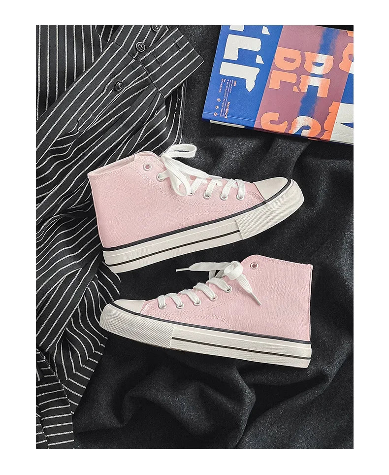 Retro High Top Canvas Shoes Classic Breathable Unisex Spring Autumn Fashionable Couple Style Cotton Lined Flat Bottom Sneakers