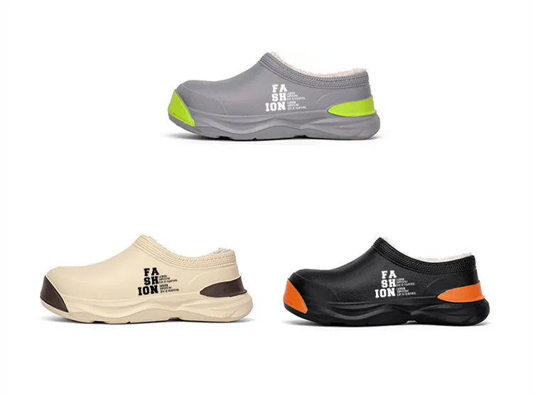 STRONGSHEN Men Plush Warm Chef Shoes Outdoor Garden Clogs Proffesional Waterproof Oilproof Non-Slip Kitchen Shoes For Pet Work